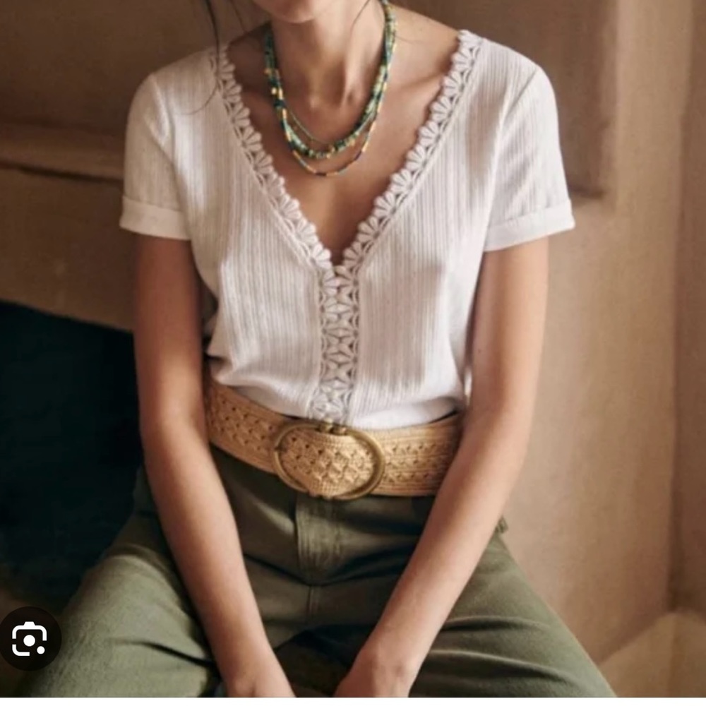 Sezane White T-shirt with lace size S